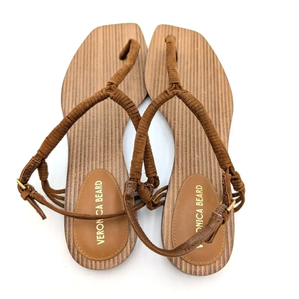 Veronica Beard Amelia Ankle Strap Thong Slingback Sandals Caramel Size US6.5M - Picture 6 of 12
